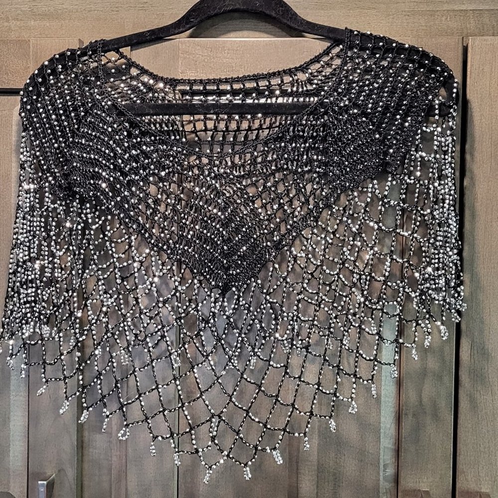 Black/silver bling crop shawl